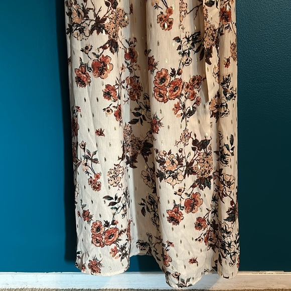 Boston Proper Floral Autumn Metallic Wrap Dress - Picture 9 of 14